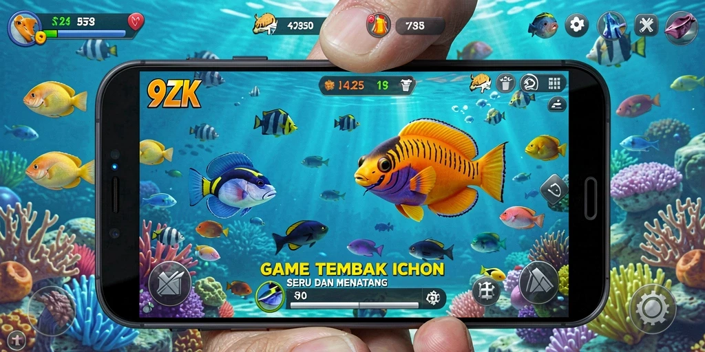 Screenshot gameplay 9ZK menampilkan aksi seru menembak ikan.