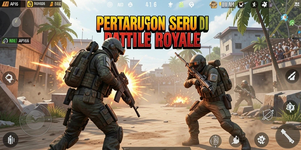 Tangkapan layar menunjukkan momen intens dalam game Battle Royale.