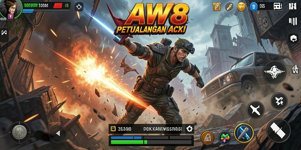 Tampilan menarik gameplay aksi AW8 yang seru.