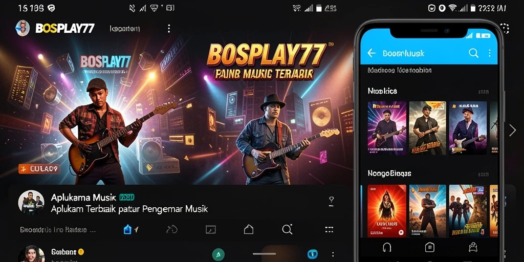 Tampilan gameplay BOSPLAY77 dengan berbagai pilihan lagu musik.