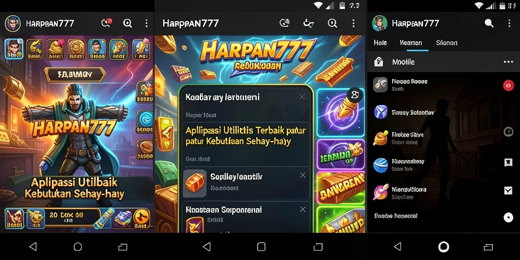 Tampilan aplikasi HARAPAN777 dengan berbagai fitur utilitas