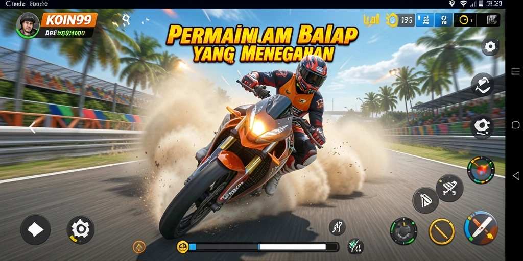 Screenshot permainan KOIN99 menampilkan aksi balap yang seru di trek yang menantang.