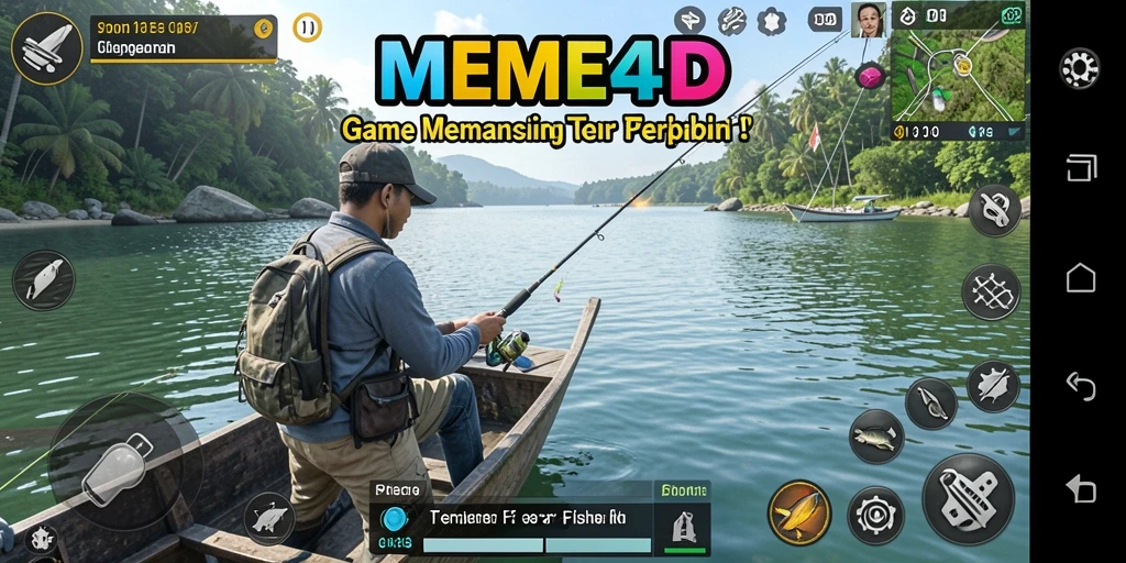 Tampilan gameplay seru dari MEME4D saat menangkap ikan.