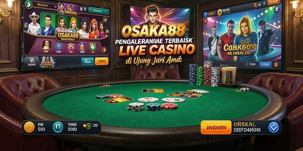 Screenshot gameplay OSAKA88 menampilkan dealer profesional dan interaksi pemain.