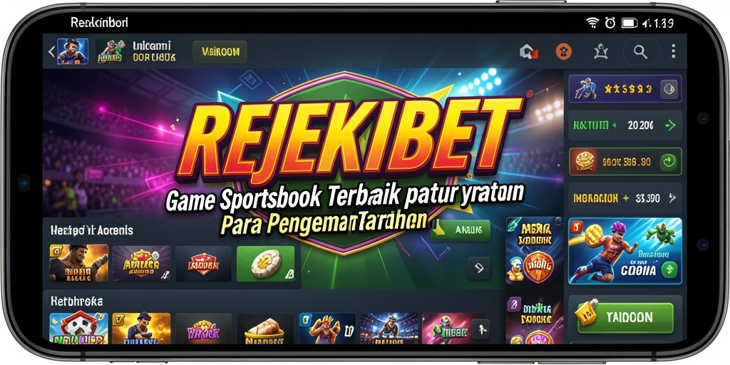 Screenshot utama memperlihatkan antarmuka sportsbook REJEKIBET yang menarik.
