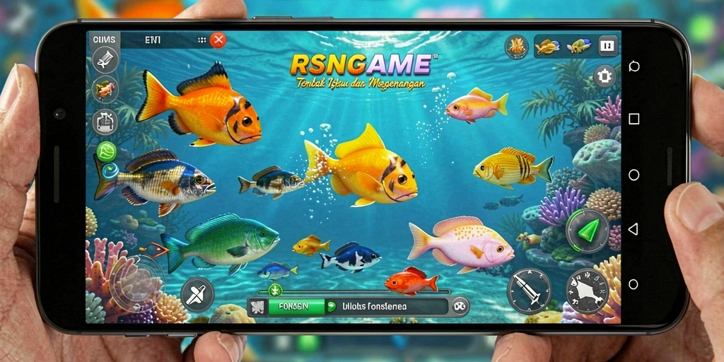 Screenshot gameplay RSNGAME yang menunjukkan aksi menembak ikan.